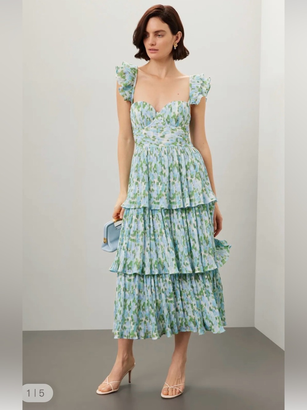 Rachel Parcell Tiered Floral Midi Dress in Light Blue and Green